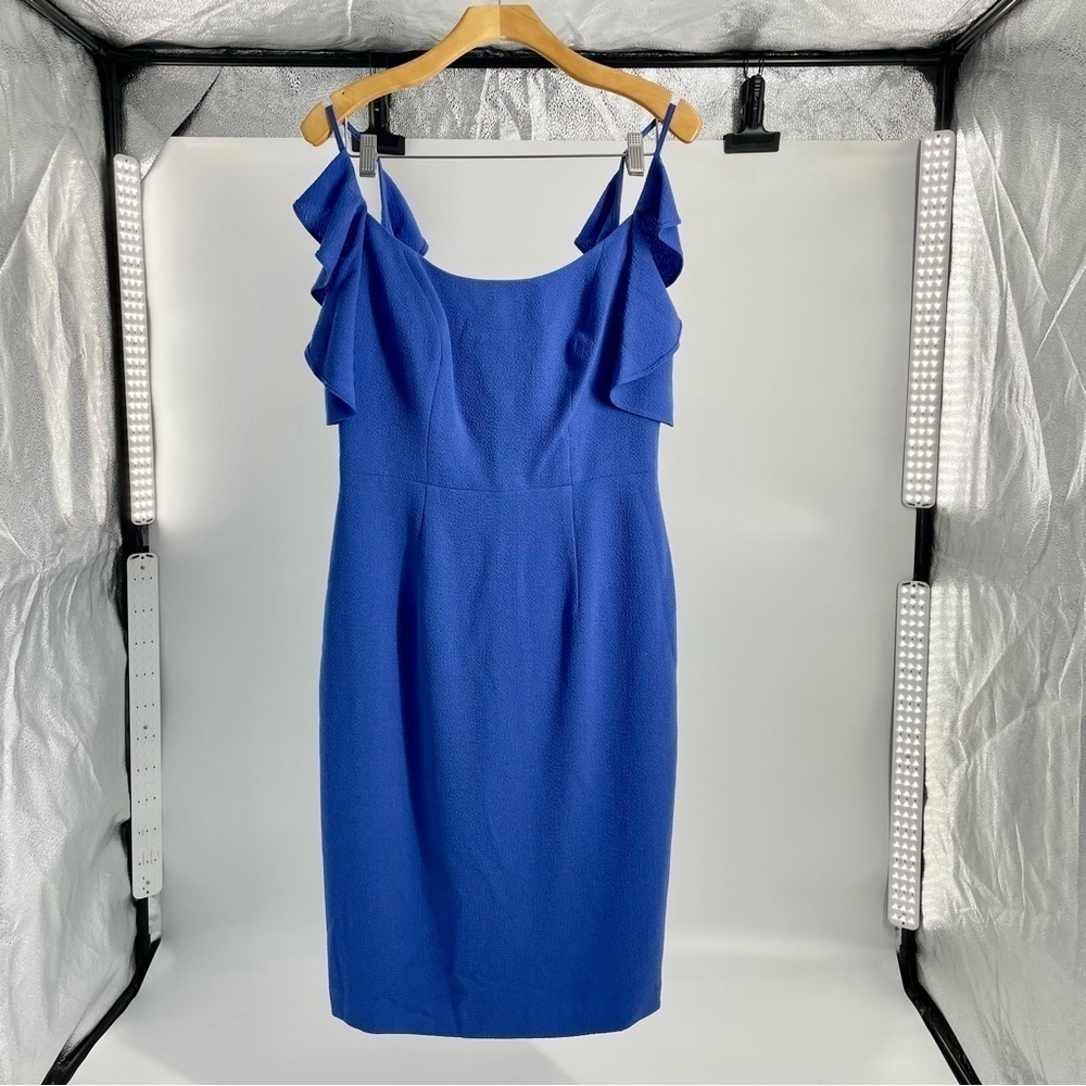 Black Halo Rosette Blue Sheath Dress Ruffle Sleeve Sleeveless Classic‎ 8 - Picture 16 of 16